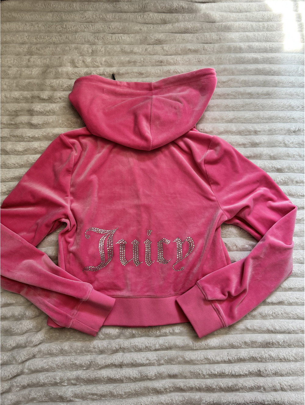 Juicy Couture Pink Velour Rhinestone Logo Zip-Up Hoodie Sweatshirt Size L